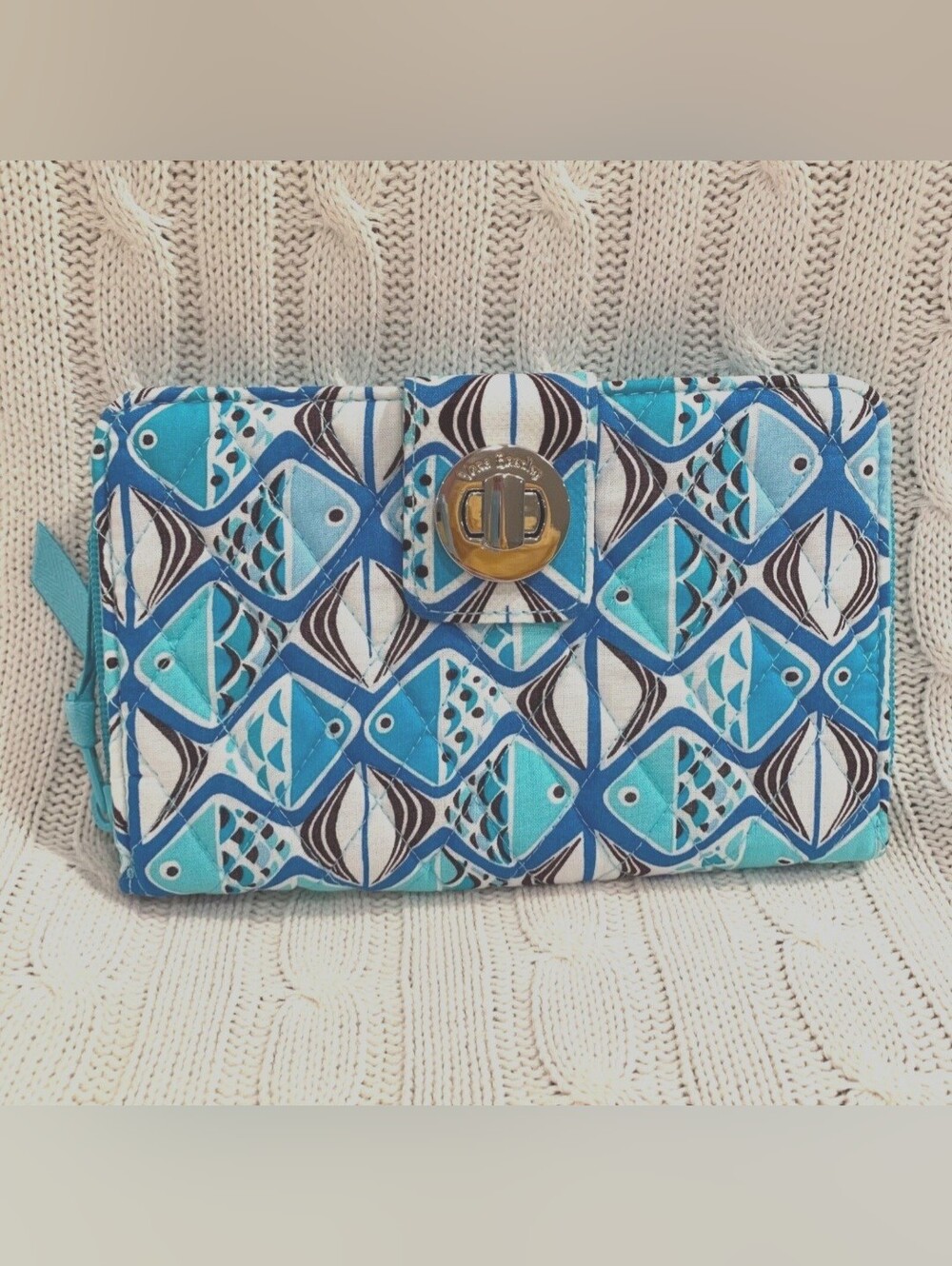 Vera Bradley RFID Turnlock Wallet Go Fish Blue Teal Large Wallet Cotton MSRP $65